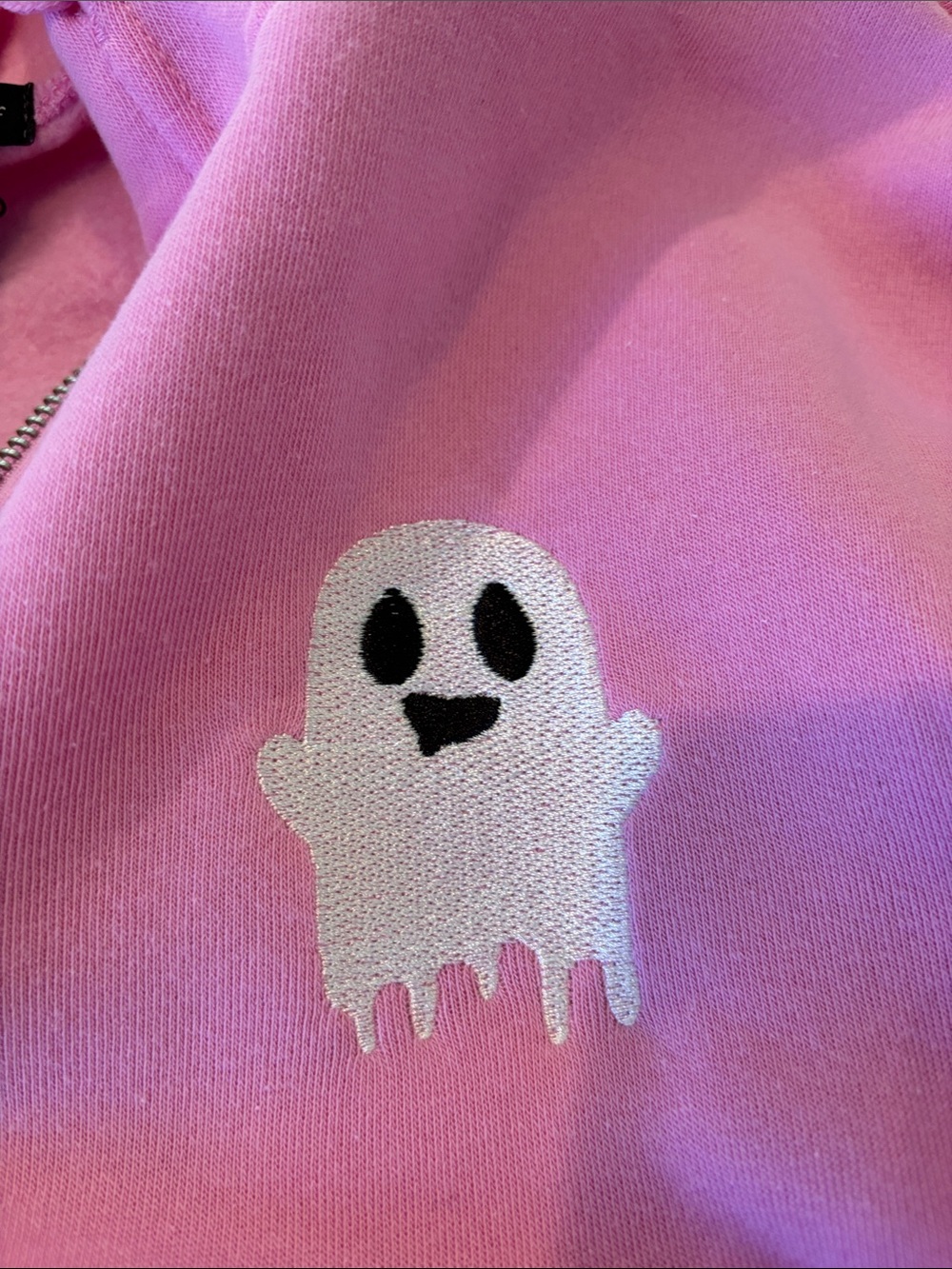 Pink Zip-Up Hoodie with Cute Ghost Patch - Picture 2 of 4